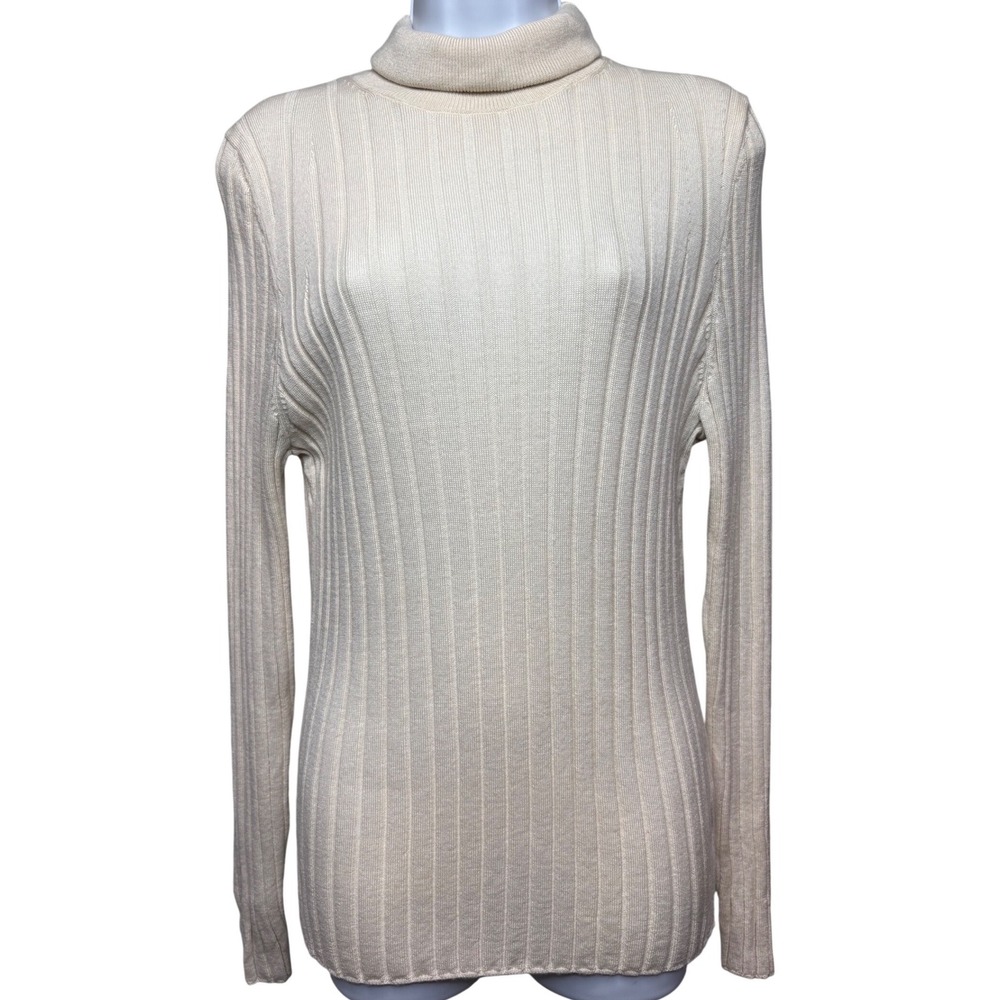BANANA REPUBLIC Womens Cream Merino Wool Ribbed Turtleneck Sweater XL Minimalist